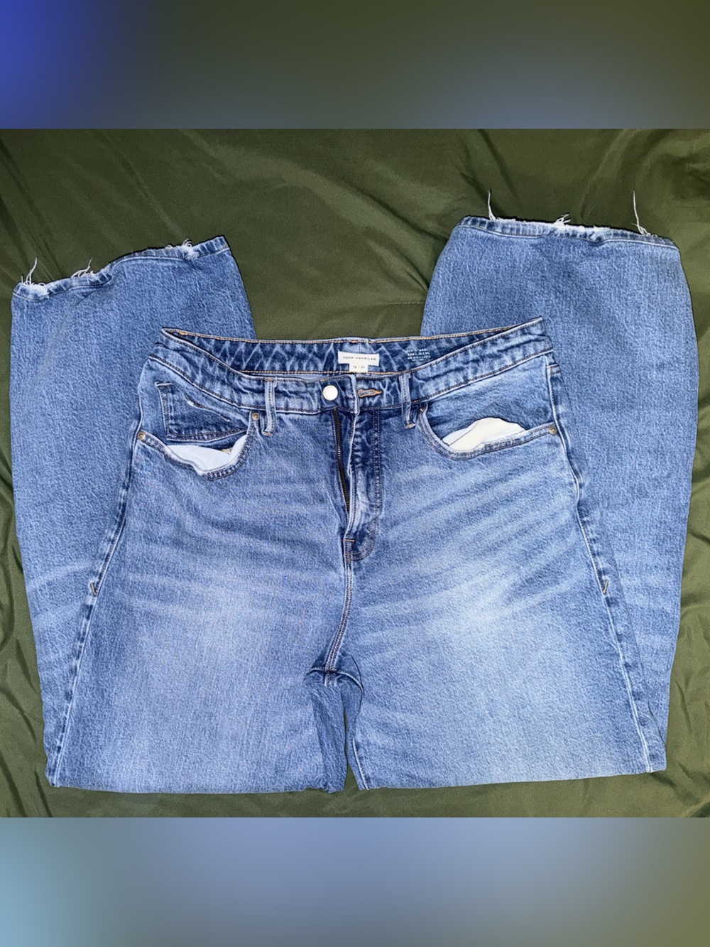 Good American Medium Blue Frayed-Hem Jeans